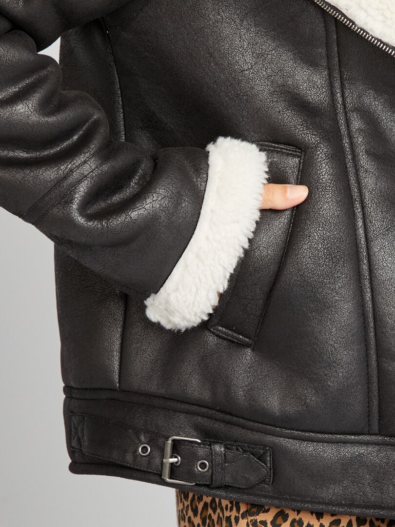 Blouson aviateur fourr?� - noir - Kiabi - 45.00�?�