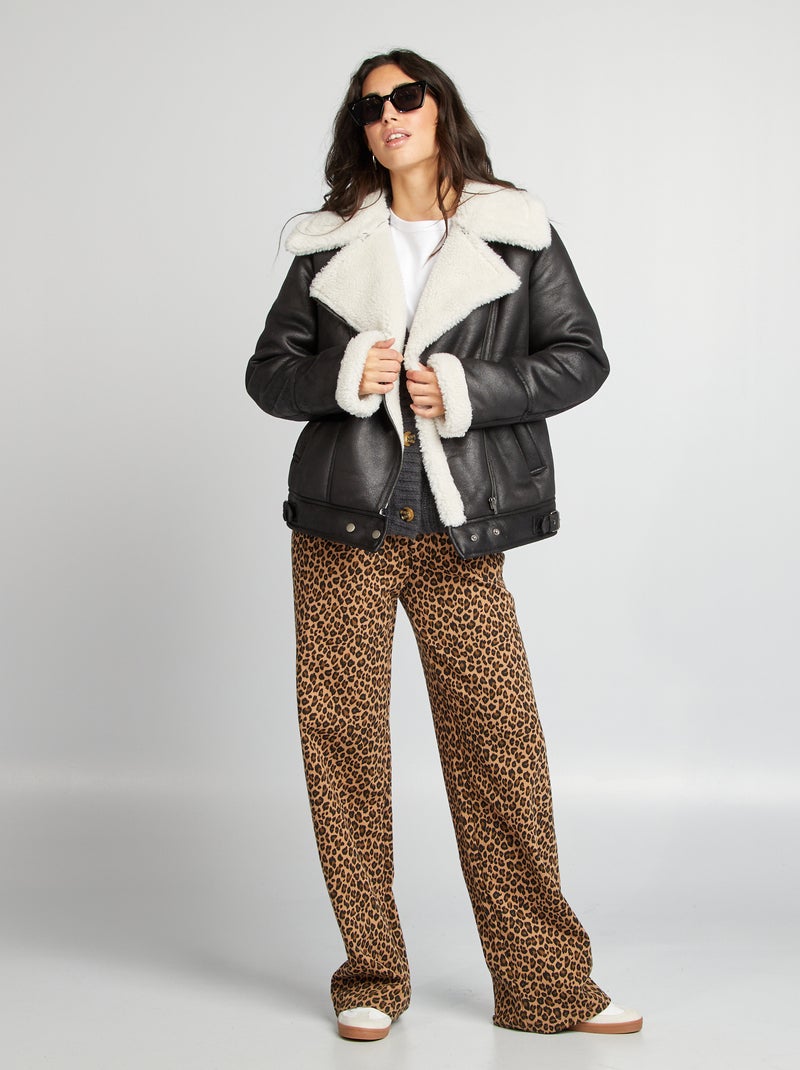 Blouson aviateur fourré noir - Kiabi