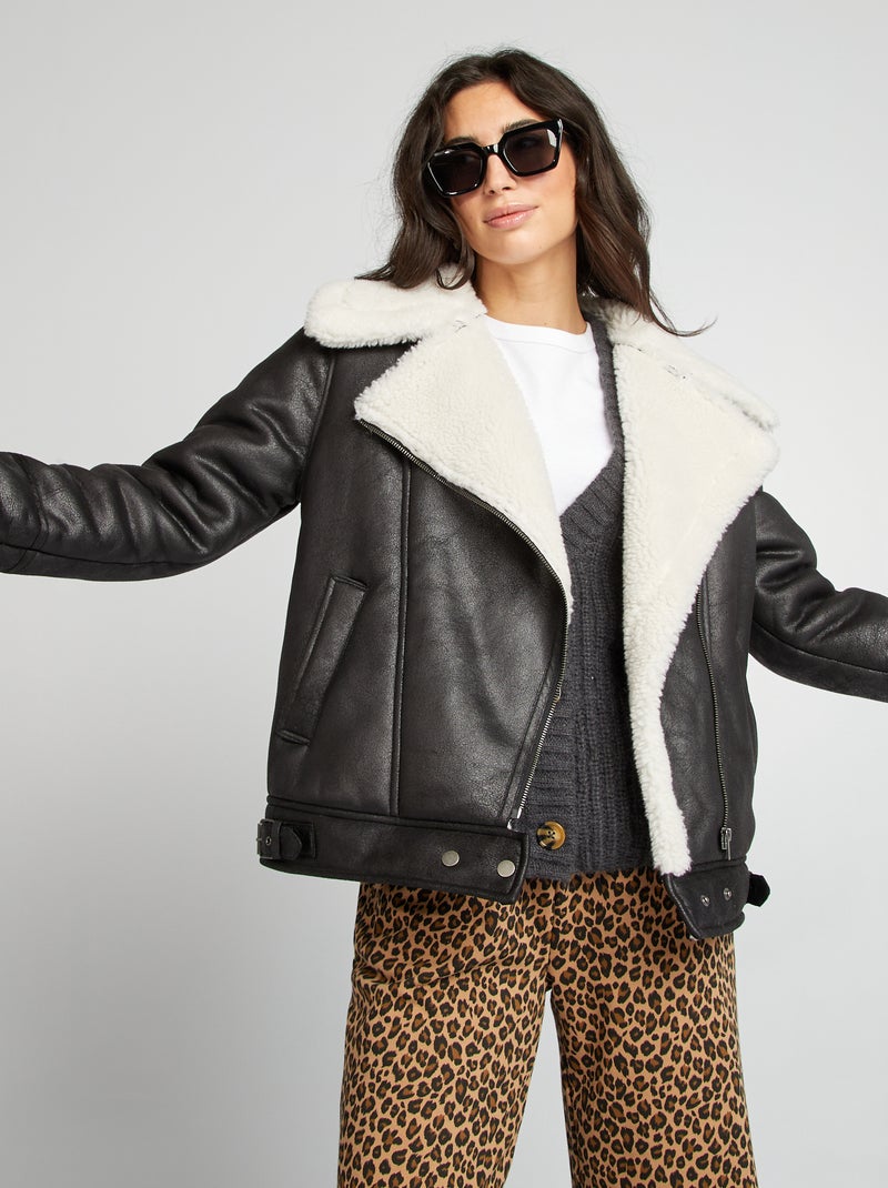 Blouson aviateur fourré noir - Kiabi