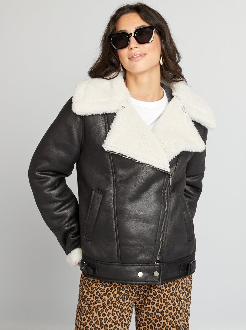 Blouson aviateur fourré noir - Kiabi