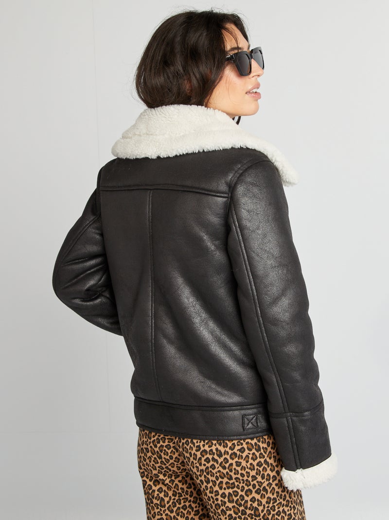 Blouson aviateur fourré noir - Kiabi