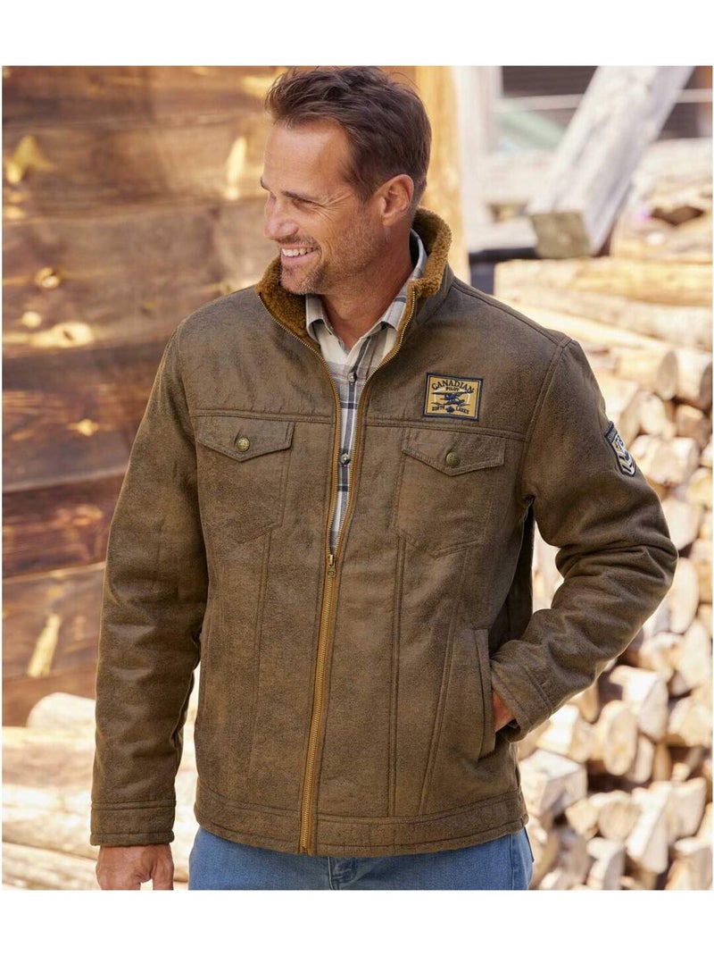 Blouson Aviateur Suédine Doublé Sherpa   - ATLAS FOR MEN Marron - Kiabi
