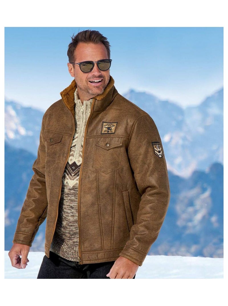 Blouson Aviateur Suédine Doublé Sherpa   - ATLAS FOR MEN Marron - Kiabi