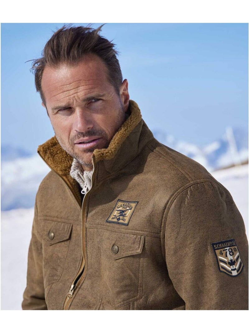 Blouson Aviateur Suédine Doublé Sherpa   - ATLAS FOR MEN Marron - Kiabi