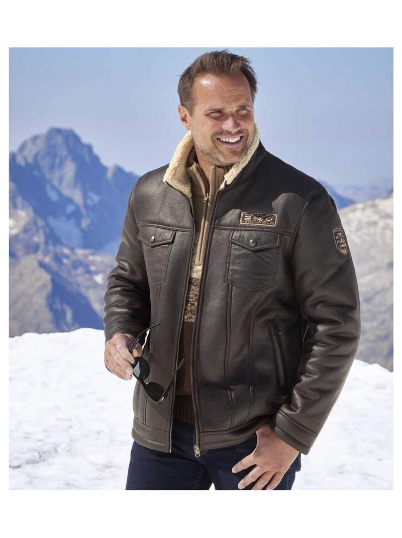 Blouson Aviateur Suédine Doublé Sherpa   - ATLAS FOR MEN Marron - Kiabi