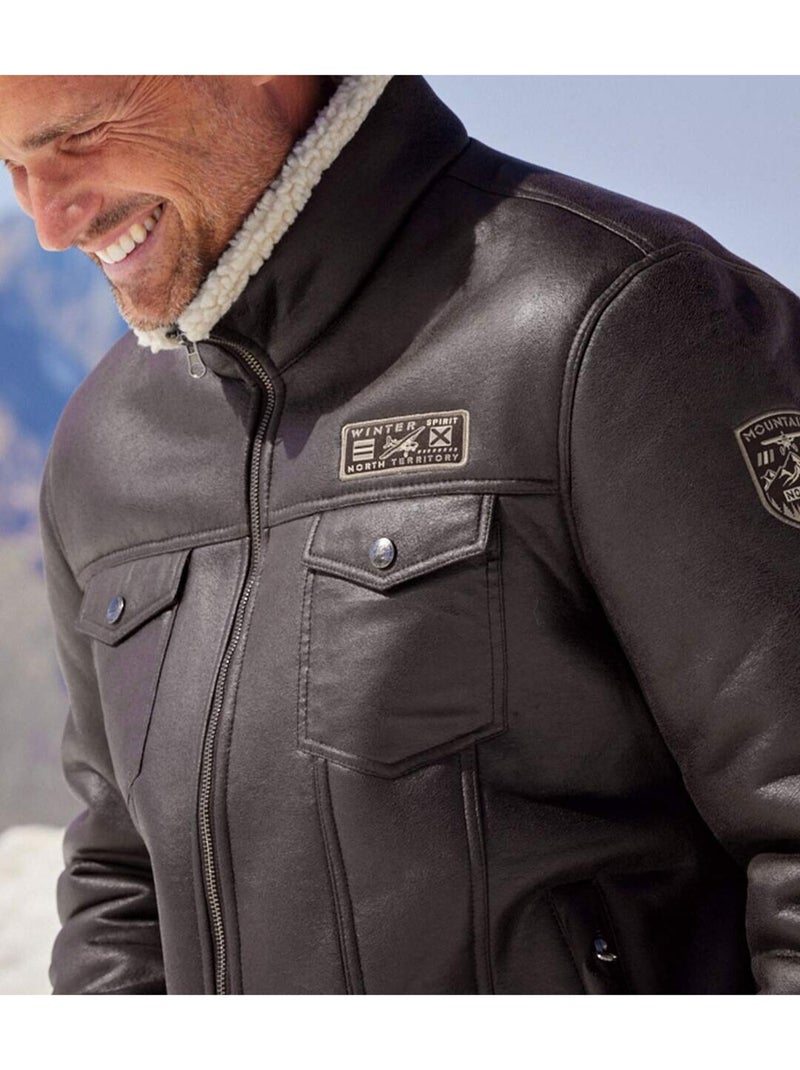 Blouson Aviateur Suédine Doublé Sherpa   - ATLAS FOR MEN Marron - Kiabi