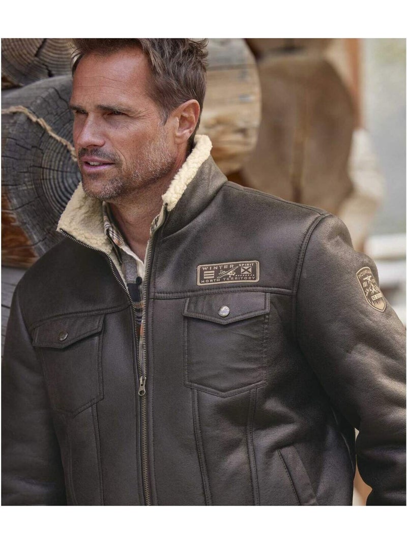 Blouson Aviateur Suédine Doublé Sherpa   - ATLAS FOR MEN Marron - Kiabi