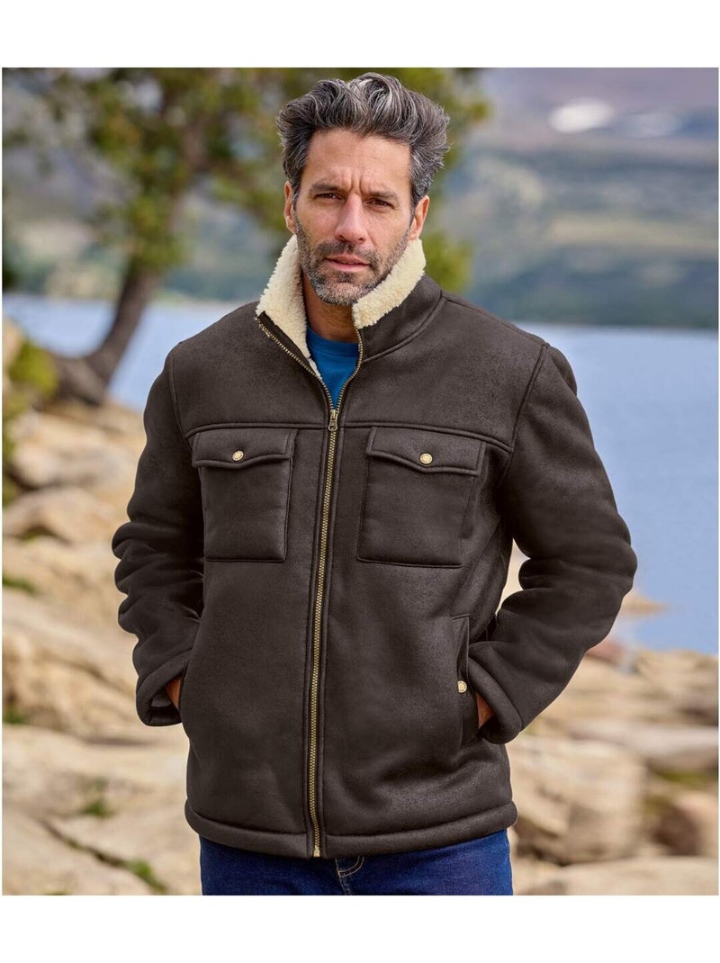 Blouson Aviateur Suédine Effet Cuir Vieilli   - ATLAS FOR MEN Marron - Kiabi