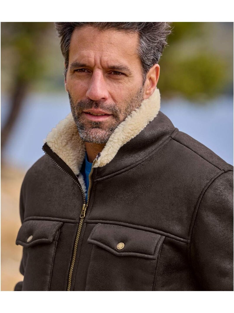 Blouson Aviateur Suédine Effet Cuir Vieilli   - ATLAS FOR MEN Marron - Kiabi