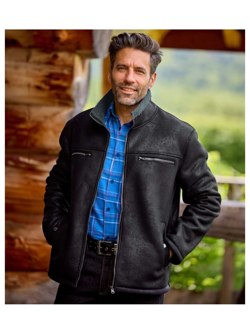 Blouson Aviateur Suédine Fourré Sherpa   - ATLAS FOR MEN Noir - Kiabi