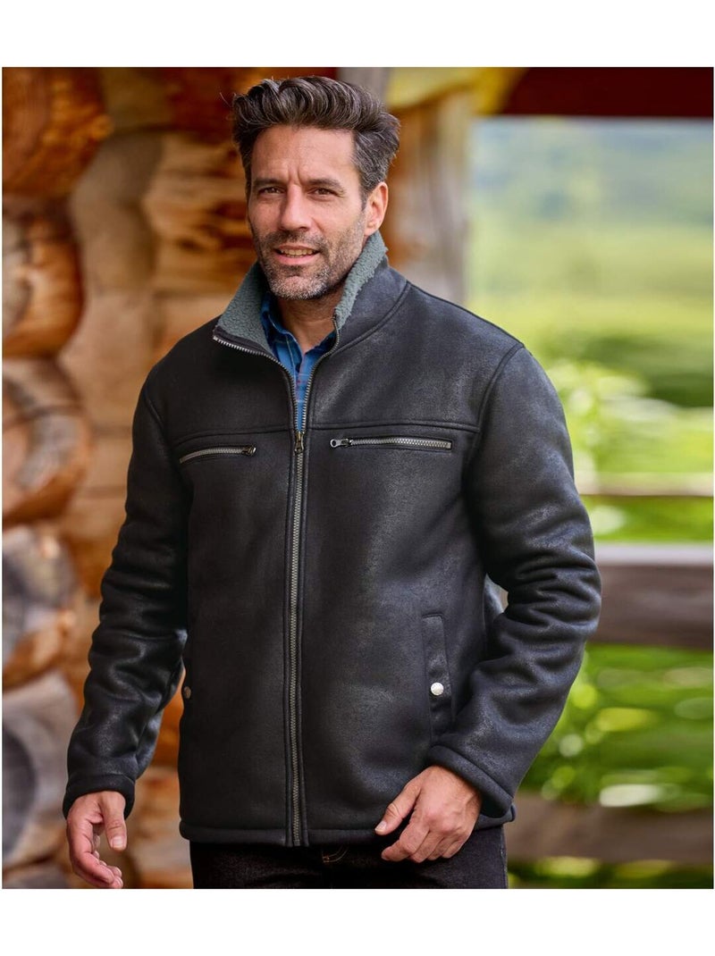 Blouson Aviateur Suédine Fourré Sherpa   - ATLAS FOR MEN Noir - Kiabi