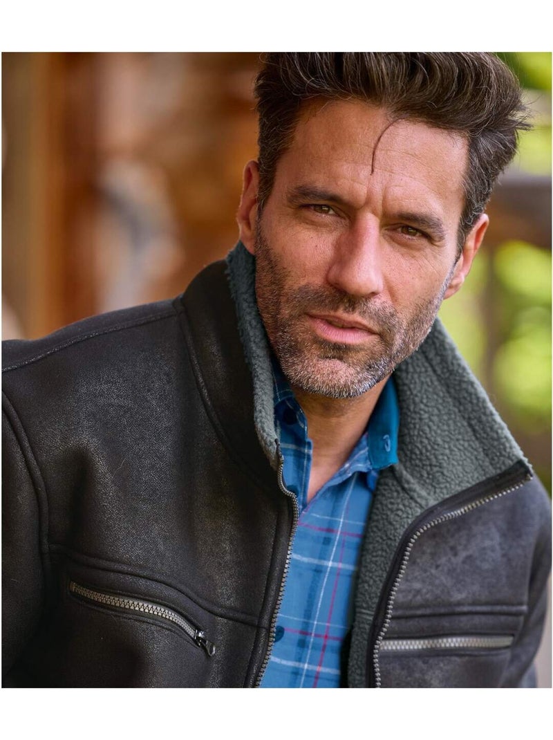 Blouson Aviateur Suédine Fourré Sherpa   - ATLAS FOR MEN Noir - Kiabi