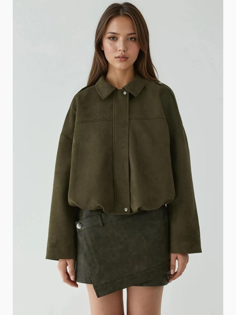 Blouson aviateur texturé avec col de veste hiccup Kaki - Kiabi