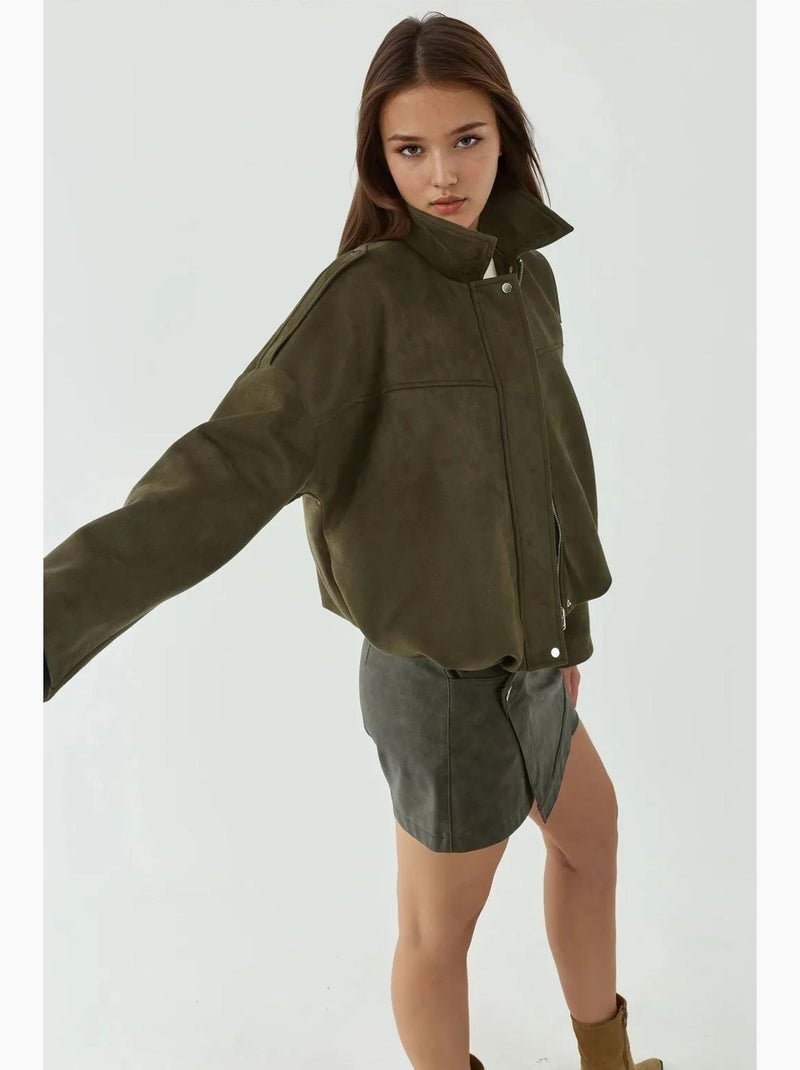 Blouson aviateur texturé avec col de veste hiccup Kaki - Kiabi
