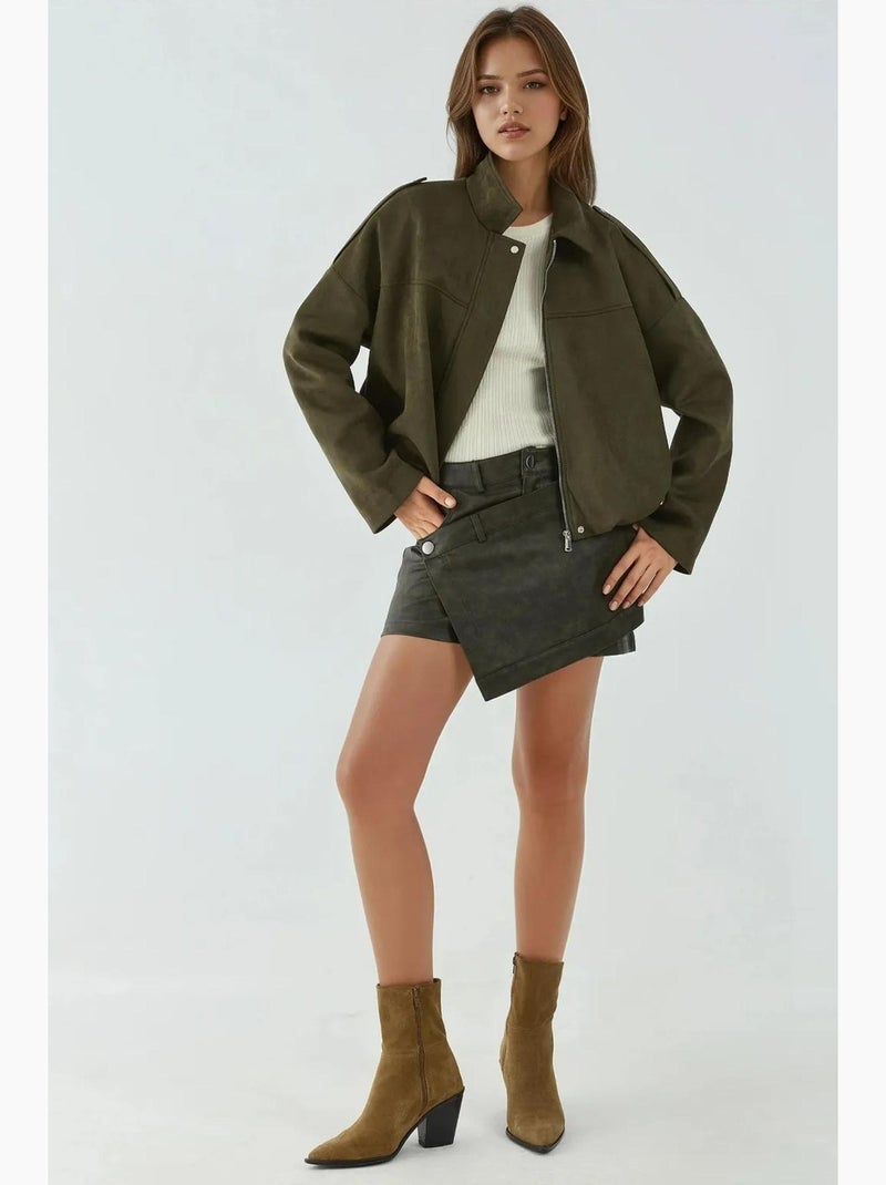 Blouson aviateur texturé avec col de veste hiccup Kaki - Kiabi