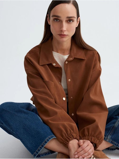 Blouson Bomber Court Oversize En Suédine - Kiabi Blouson Bomber Court Oversize En Suédine - Kiabi