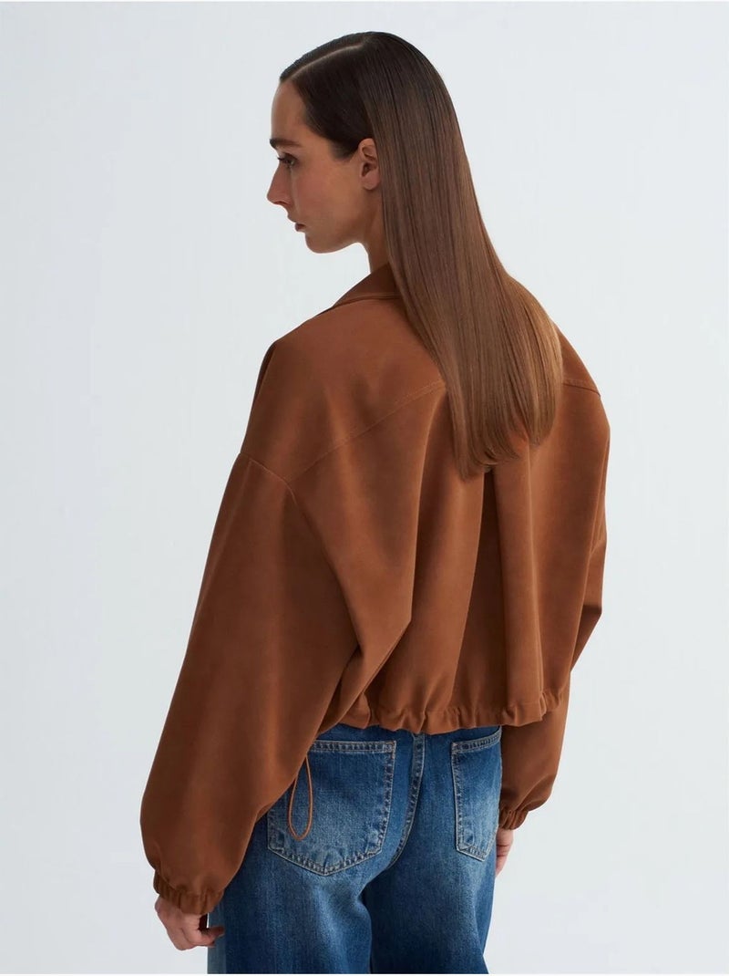 Blouson Bomber Court Oversize En Suédine Marron - Kiabi