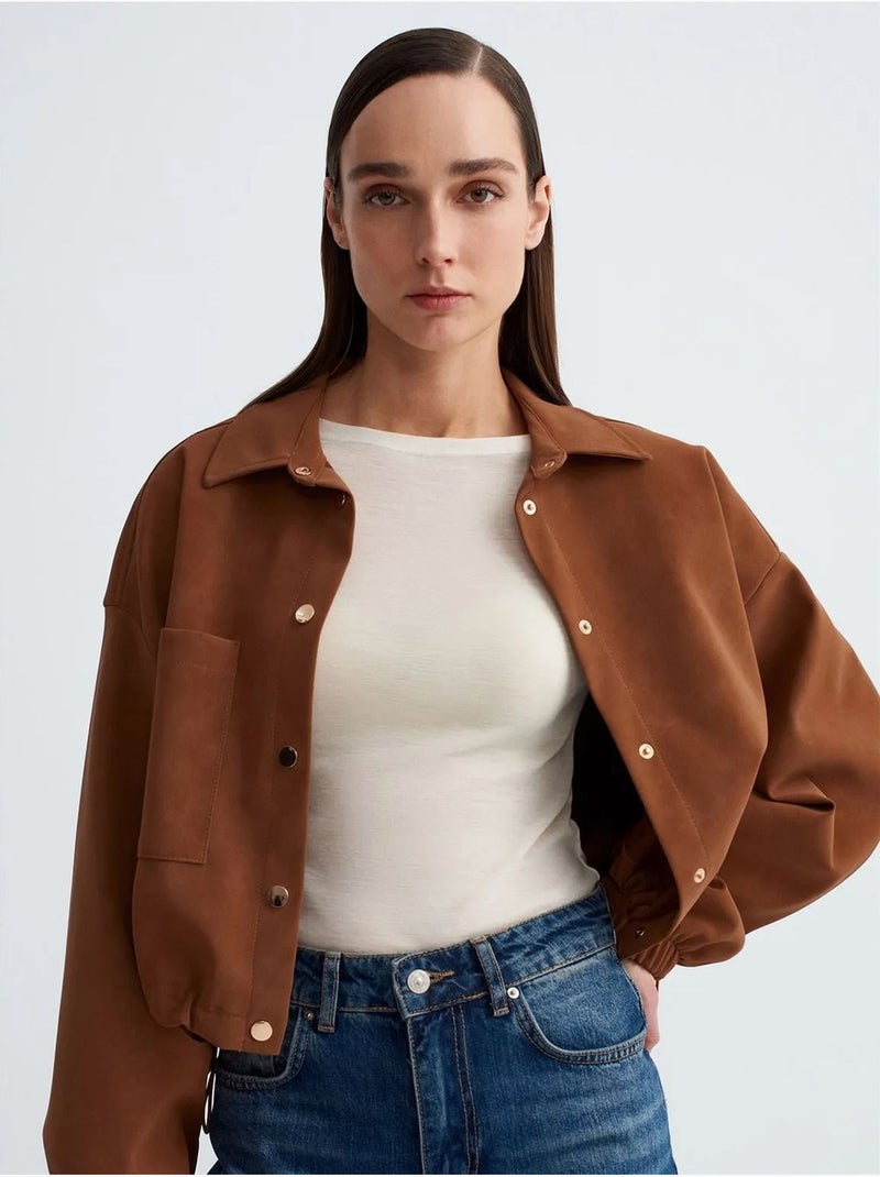 Blouson Bomber Court Oversize En Suédine Marron - Kiabi
