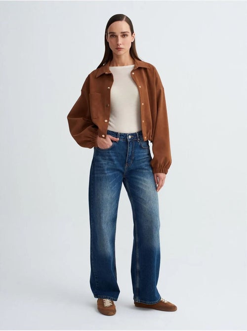 Blouson Bomber Court Oversize En Suédine - Kiabi Blouson Bomber Court Oversize En Suédine - Kiabi