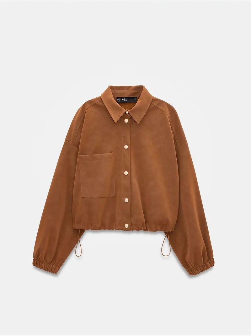 Blouson Bomber Court Oversize En Suédine Marron - Kiabi