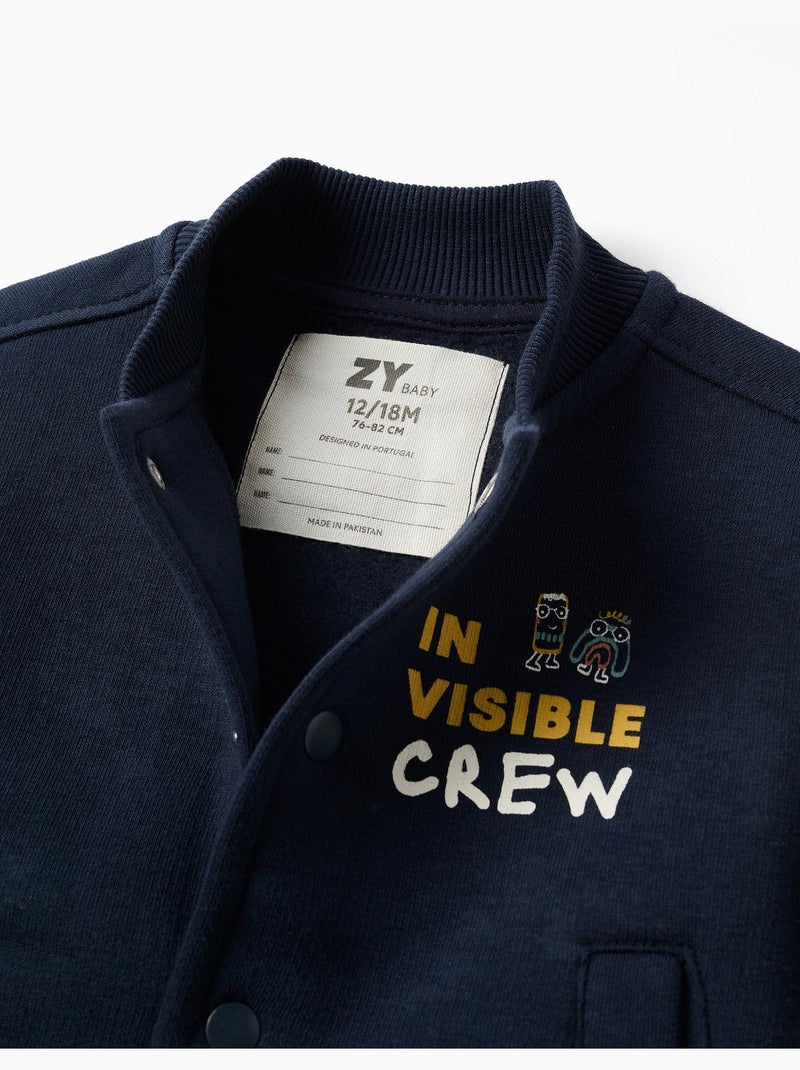 Blouson bomber en coton peigné avec imprimé Bleu foncé - Kiabi