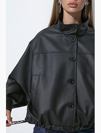 Blouson bomber en cuir synthétique à col semi-montant hiccup