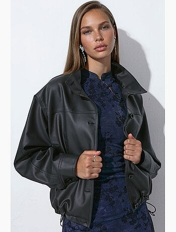 Blouson bomber en cuir synthétique à col semi-montant hiccup