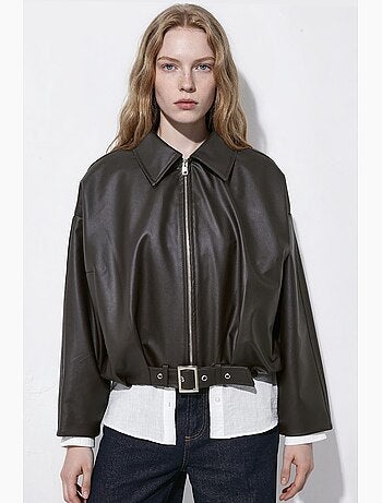 Blouson bomber en simili cuir ceinturé hiccup