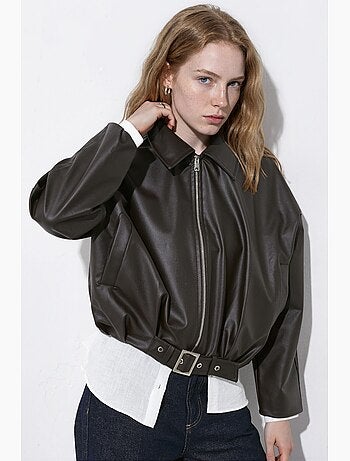Blouson bomber en simili cuir ceinturé hiccup