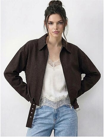Blouson bomber oversize en jean avec ceinture lucci