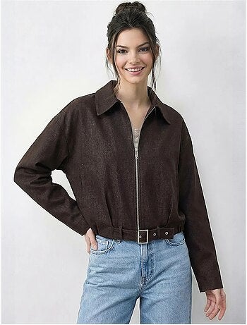 Blouson bomber oversize en jean avec ceinture lucci