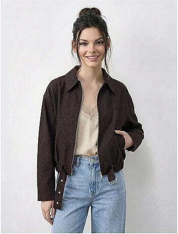 Blouson bomber oversize en jean avec ceinture lucci