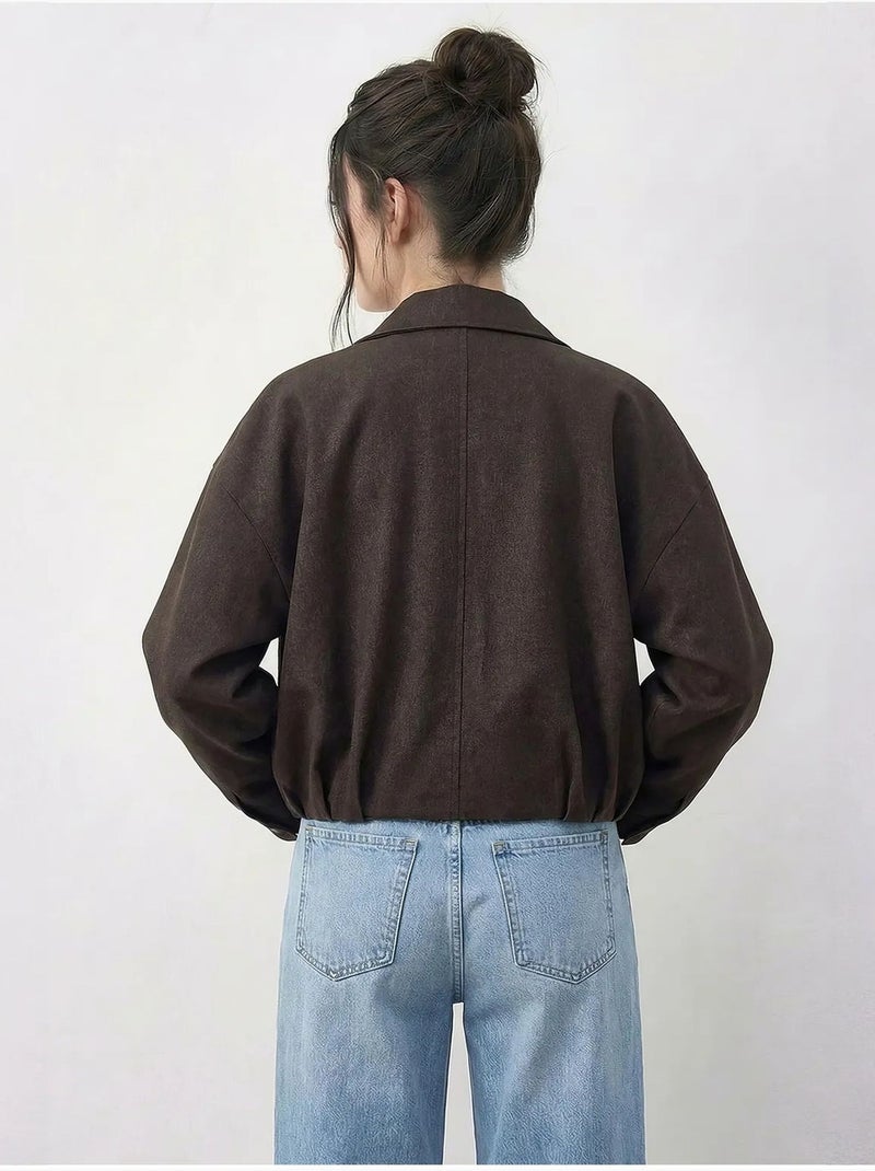 Blouson bomber oversize en jean avec ceinture lucci Marron chocolat - Kiabi