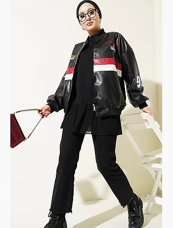 Blouson bomber oversize en simili cuir color block bdart