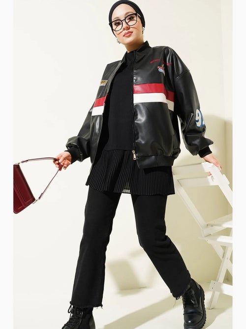 Blouson bomber oversize en simili cuir color block bdart - Kiabi Blouson bomber oversize en simili cuir color block bdart - Kiabi