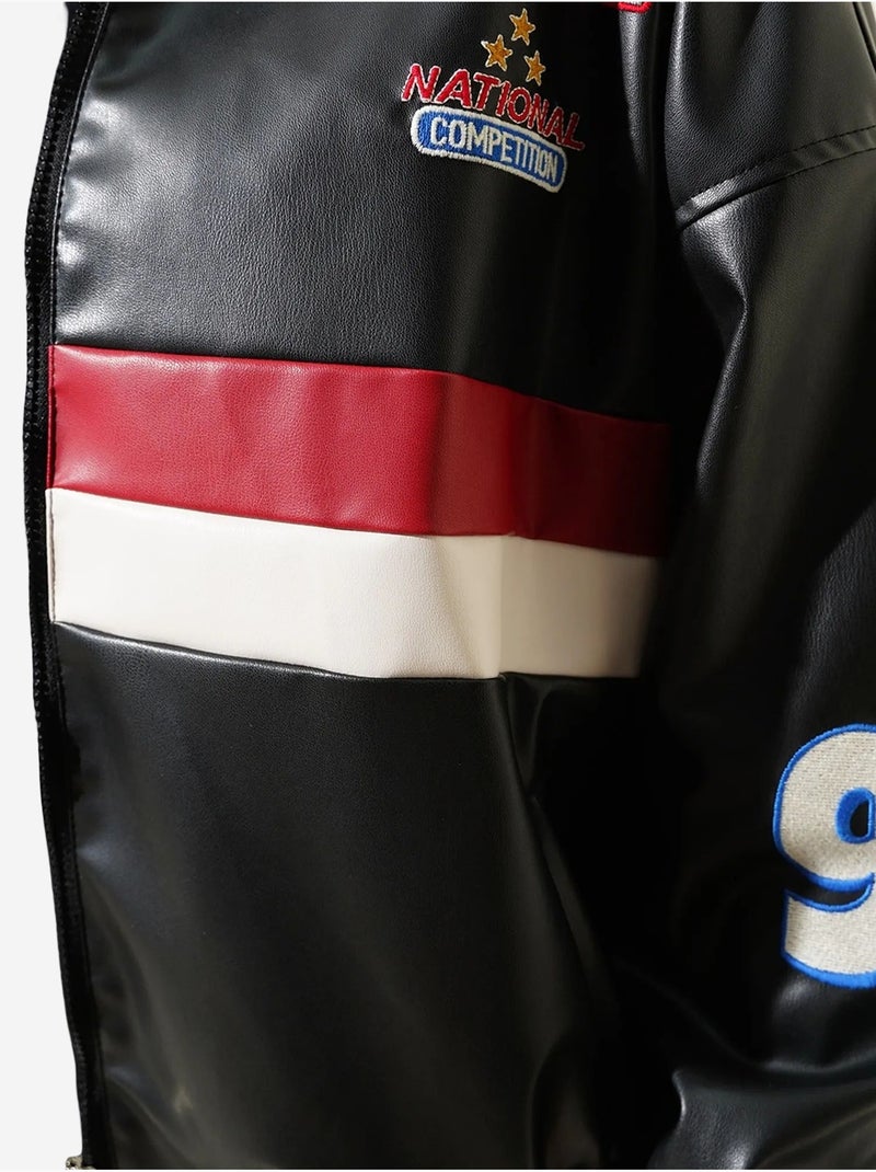 Blouson bomber oversize en simili cuir color block bdart Noir - Kiabi