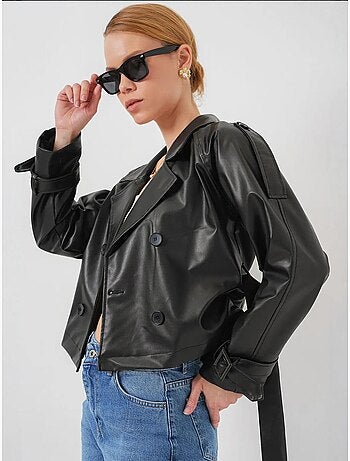 Blouson bomber oversize en similicuir avec détails en patch bdart