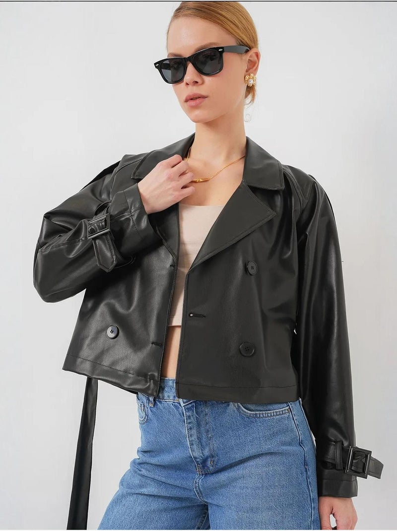 Blouson bomber oversize en similicuir avec détails en patch bdart Beige argile - Kiabi