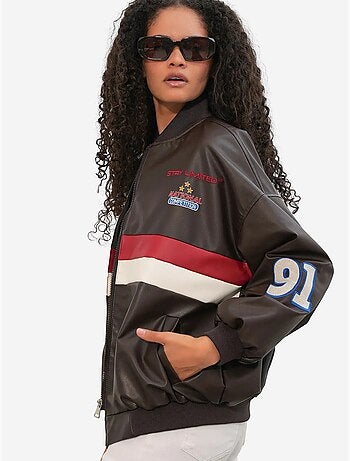 Blouson bomber oversize en similicuir avec détails en patch bdart