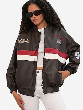 Blouson bomber oversize en similicuir avec détails en patch bdart