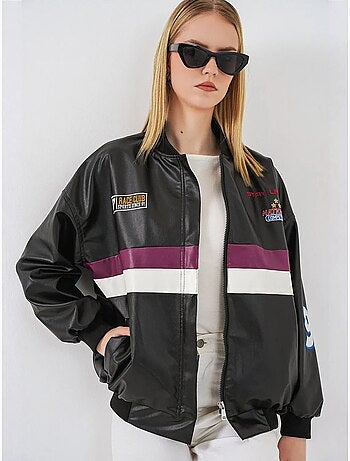 Blouson bomber oversize en similicuir avec détails en patch bdart