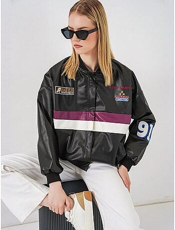 Blouson bomber oversize en similicuir avec détails en patch bdart