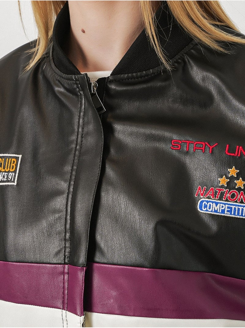 Blouson bomber oversize en similicuir avec détails en patch bdart Rose foncé - Kiabi