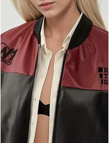 Blouson bomber oversize en similicuir avec détails en patch bdart