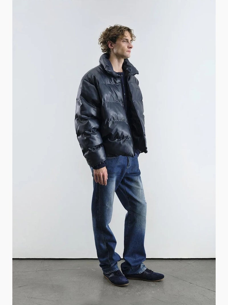 Blouson bomber texturé avec fermeture éclair giesto Bleu marine - Kiabi