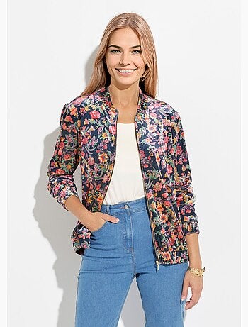 Blouson bombers zippé velours ras fleuri - Afibel