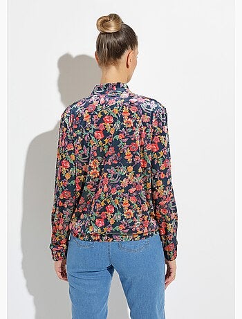 Blouson bombers zippé velours ras fleuri - Afibel