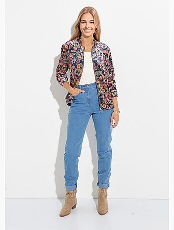 Blouson bombers zippé velours ras fleuri - Afibel