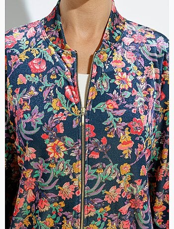 Blouson bombers zippé velours ras fleuri - Afibel