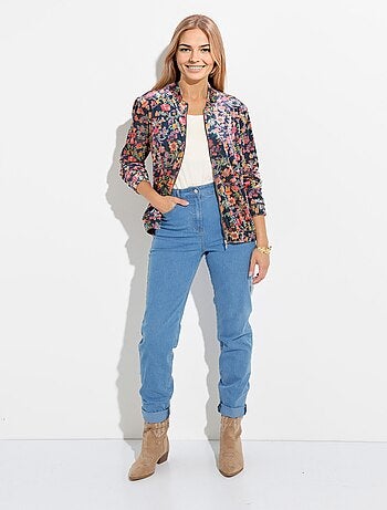Blouson bombers zippé velours ras fleuri